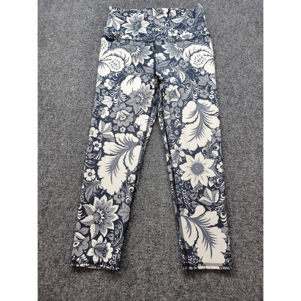 Evolution and Creation Navy White Floral High Waist Cropped Leggings M3005 Med